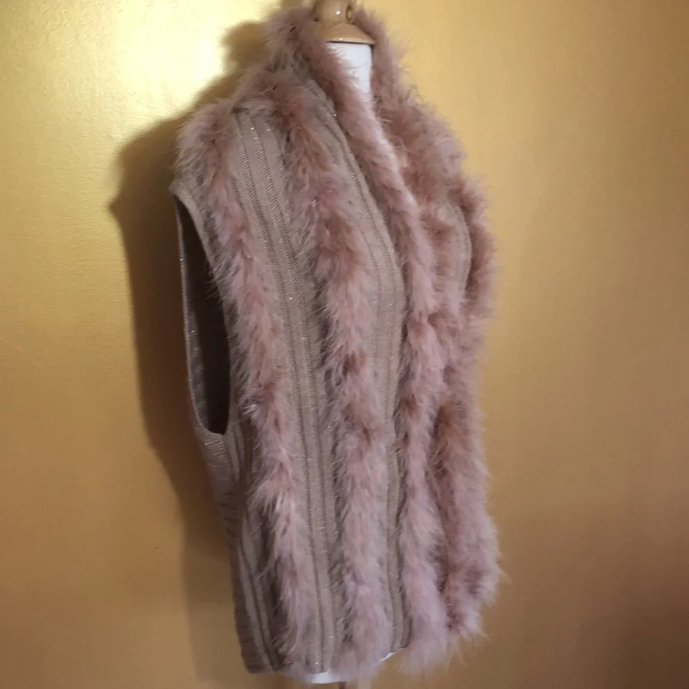 Chicos Boho Rare Blush Pink Vest with soft rib Knit and Faux Fur Size Large/XL
